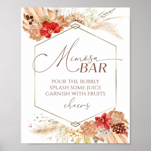 Boho Bloemen Vrijgezellenfeest Mimosa Bar teken Poster (Voorkant)