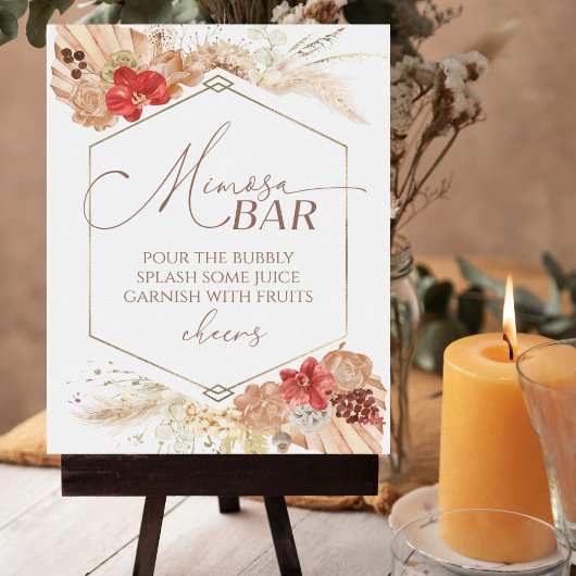 Boho Bloemen Vrijgezellenfeest Mimosa Bar teken Poster