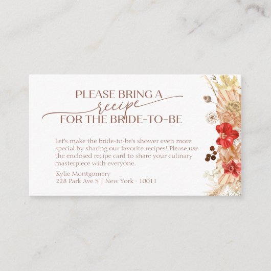 Boho Bloemen Vrijgezellenfeest Recept Aanvraag Informatiekaartje (Voorkant)
