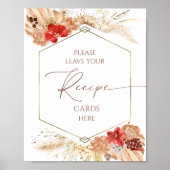 Boho Bloemen Vrijgezellenfeest Recept Kaarten teke Poster (Voorkant)