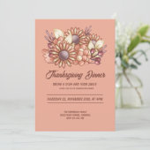 Boho Bloemen Warm Perzik Thanksgiving Diner Kaart (Staand voorkant)