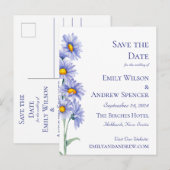Boho Bloemen Waterverf Blauwe Aster Save the Date Uitnodiging Briefkaart (Voorkant / Achterkant)