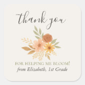 Boho Bloemen Waterverf Docent Dank u Vierkante Sticker (Voorkant)