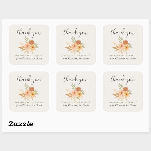 Boho Bloemen Waterverf Docent Dank u Vierkante Sticker (Vel)