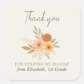 Boho Bloemen Waterverf Docent Dank u Vierkante Sticker (Voorkant)