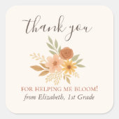 Boho Bloemen Waterverf Docent Dank u Vierkante Sticker (Voorkant)