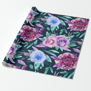 Boho bloemen waterverf. Paarse bloemmotief Cadeaupapier