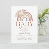 Boho Bloemen Waterverf Regenboog Baby shower Kaart (Staand voorkant)