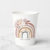 Boho Bloemen Waterverf Regenboog Baby shower Papieren Bekers (Achterkant)