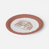 Boho Bloemen Waterverf Regenboog Baby shower Papieren Bordje (Gekanteld)