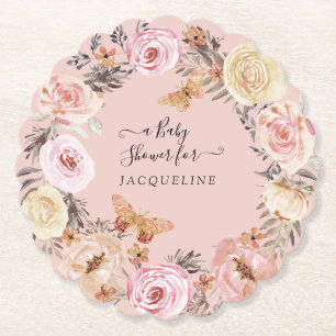 Boho Bloemen Waterverf Stoffig Roze Baby Meisje Do Kartonnen Onderzetters