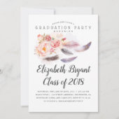 Boho Bloemen Waterverf Veren Afstudeerfeest Kaart (Voorkant)