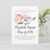 Boho Bloemen Waterverf Veren Afstudeerfeest Kaart (Staand voorkant)