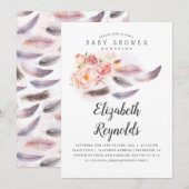 Boho Bloemen Waterverf veren Baby shower Kaart (Voorkant / Achterkant)