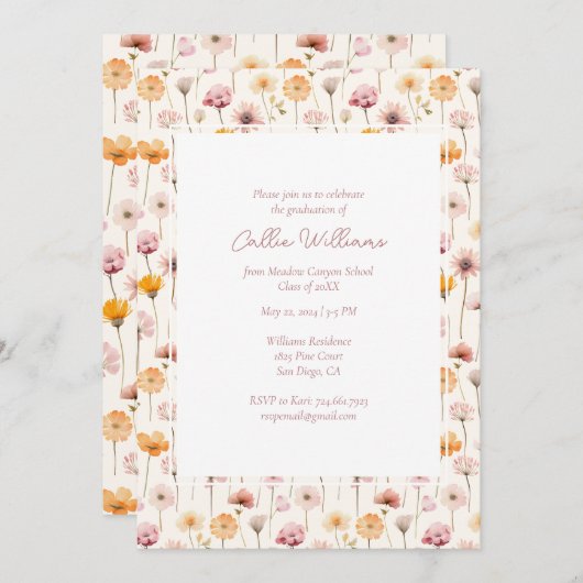 Boho Bloemen Waterverf Wildbloemen Afstuderen Kaart (Voorkant / Achterkant)