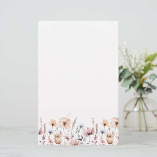 Boho Bloemen Waterverf Wildflower Briefpapier (Staand voorkant)
