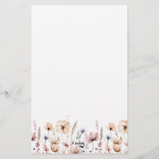 Boho Bloemen Waterverf Wildflower Briefpapier (Achterkant)