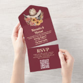 Boho Bloemen Western Bruiloft QR Code All In One Uitnodiging (Afscheurbaar)
