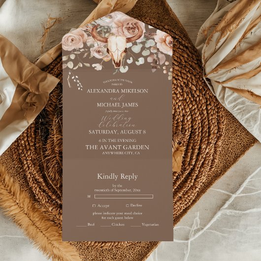 Boho Bloemen Westerne bruiloft All In One Uitnodiging