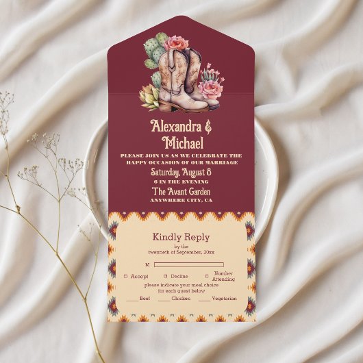 Boho Bloemen Westerne bruiloft All In One Uitnodiging