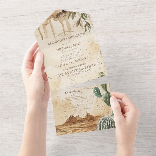 Boho Bloemen Westerne bruiloft All In One Uitnodiging (Afscheurbaar)