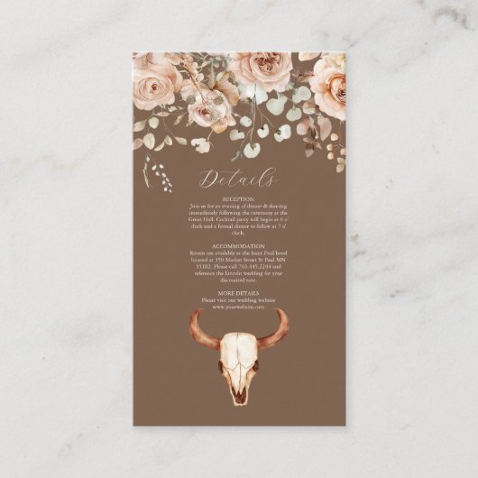 Boho Bloemen Westerne bruiloft Informatiekaartje (Voorkant)