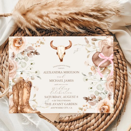 Boho Bloemen Westerne bruiloft Kaart