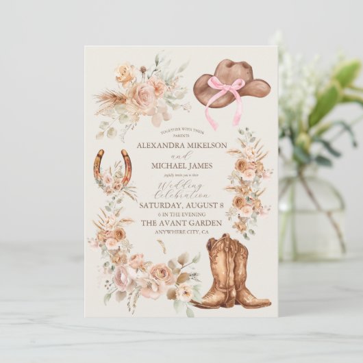 Boho Bloemen Westerne bruiloft Kaart (Staand voorkant)