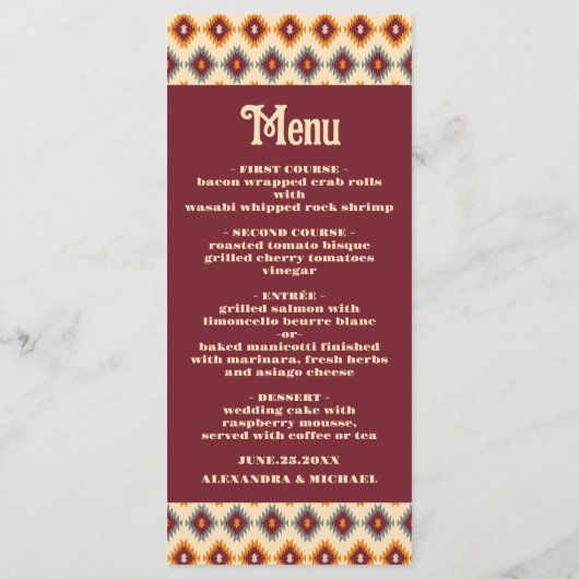 Boho Bloemen Westerne bruiloft Menu (Achterkant)