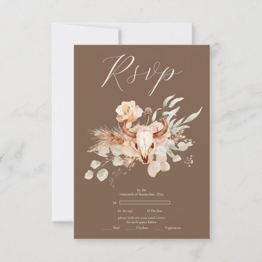 Boho Bloemen Westerne bruiloft RSVP Kaartje (Voorkant)