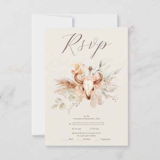 Boho Bloemen Westerne bruiloft RSVP Kaartje (Voorkant)