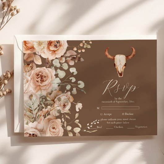 Boho Bloemen Westerne bruiloft RSVP Kaartje