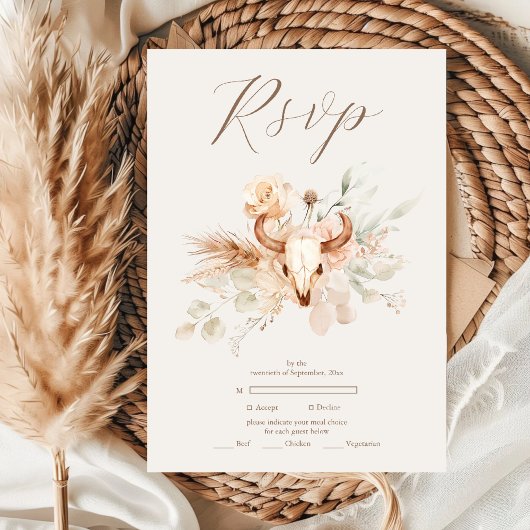Boho Bloemen Westerne bruiloft RSVP Kaartje
