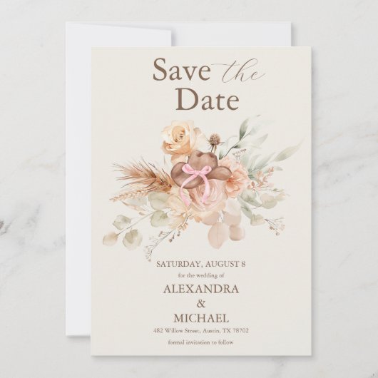 Boho Bloemen Westerne bruiloft Save The Date (Voorkant)