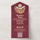 Boho Bloemen Westerse Trouw QR Code All In One Uitnodiging (Binnen)