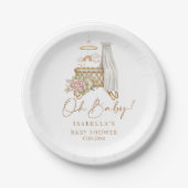 Boho Bloemen Wieg Bassinet Meisje Baby shower Papieren Bordje (Voorkant)