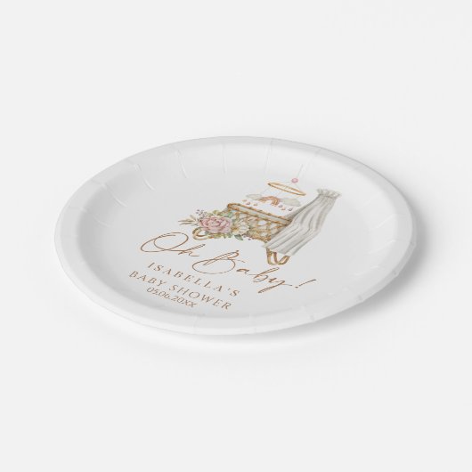 Boho Bloemen Wieg Bassinet Meisje Baby shower Papieren Bordje (Gekanteld)