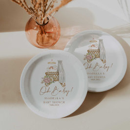 Boho Bloemen Wieg Bassinet Meisje Baby shower Papieren Bordje