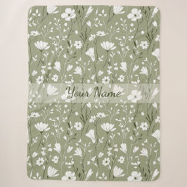 Boho bloemen wilde bloemen salie groen gepersonali sherpa deken