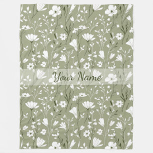 Boho bloemen wilde bloemen saliegroen gepersonalis fleece deken