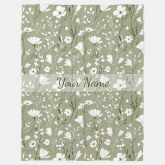 Boho bloemen wilde bloemen saliegroen gepersonalis fleece deken