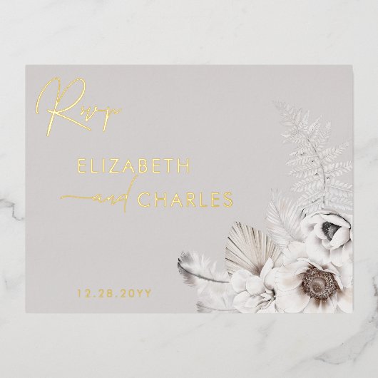 Boho Bloemen Winter rustieke Botanische RSVP Folie Uitnodiging Briefkaart (Voorkant)