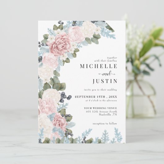 Boho Bloemen Winter Wedding Kaart (Staand voorkant)