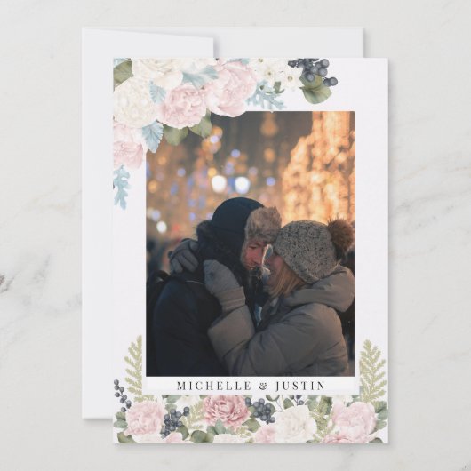 Boho Bloemen Winter Wedding Kaart (Achterkant)