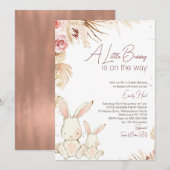 Boho Bloemen Wit Konijntje Baby shower Uitnodiging (Voorkant / Achterkant)