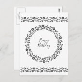 Boho bloemen, witte en zwarte groeten briefkaart (Voorkant / Achterkant)