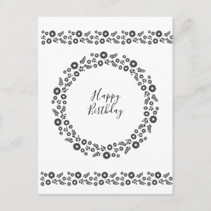 Boho bloemen, witte en zwarte groeten briefkaart