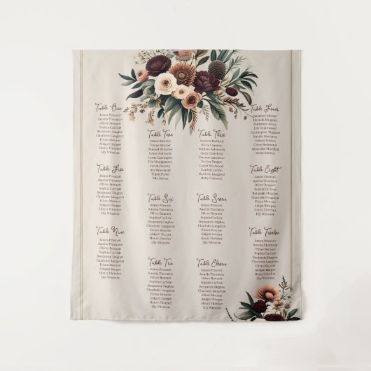 Boho Bloemen Zitplaatskaart Wandkleed (Voorkant)