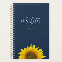 Boho Bloemen Zonnebloem Marine Blauw Elegant Planner