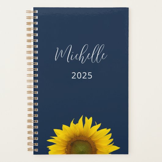 Boho Bloemen Zonnebloem Marine Blauw Elegant Planner (Voorkant)